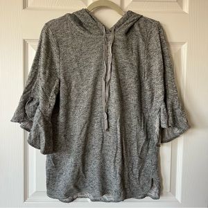 Max Studio Hooded Ruffle Sleeved Heather Gray Sweatshirt